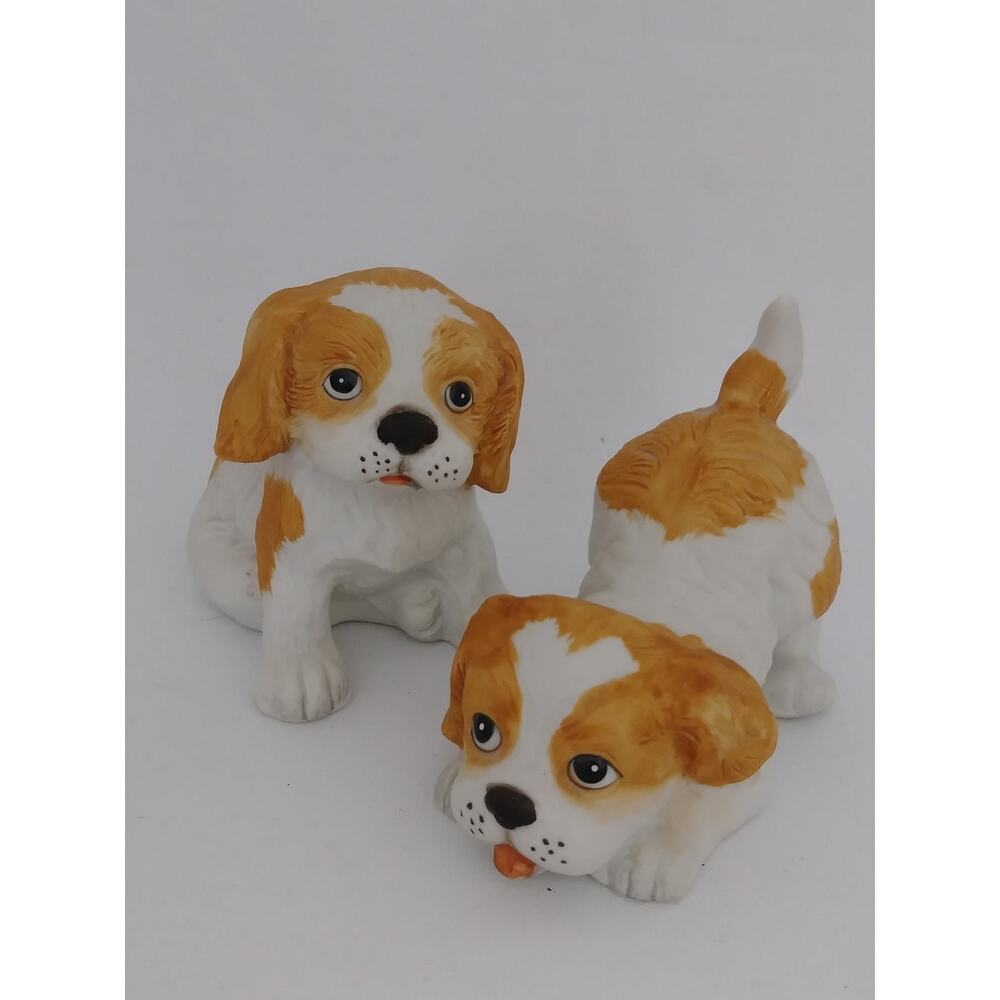 Vtg St Bernard Labs Puppy Figurines Japan 2 Puppies Tan and White Dogs (9)